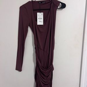 Zara burgundy one shoulder cut out mini dress NWT